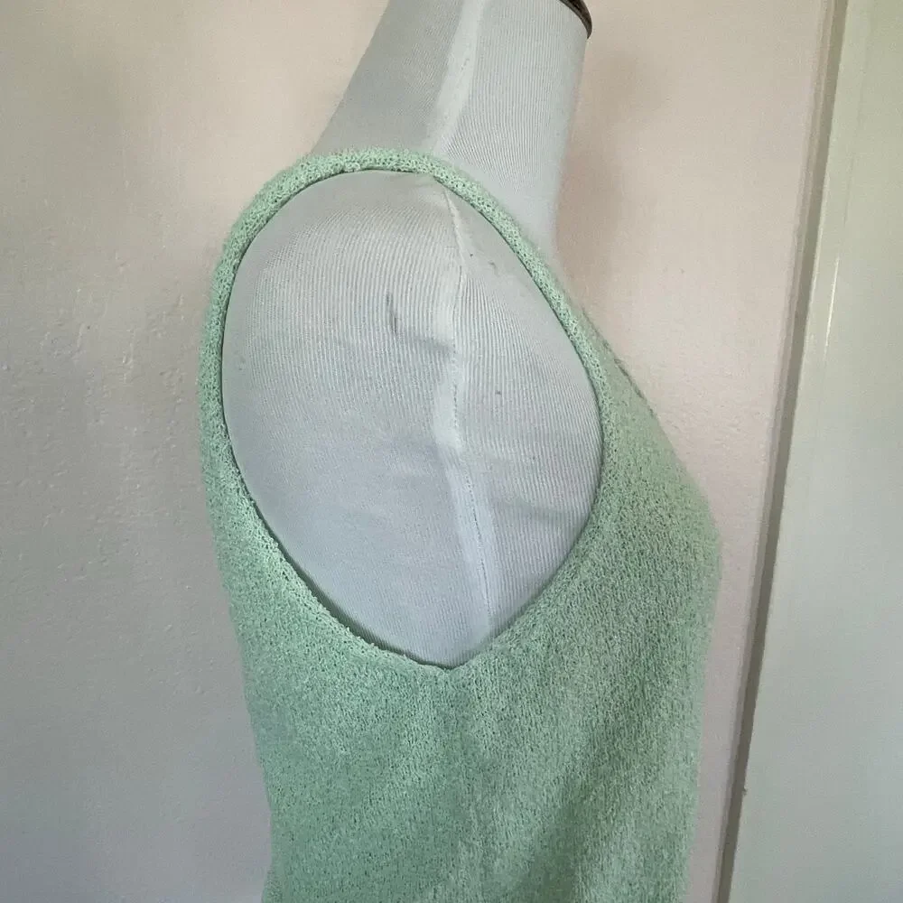 Mint Pastel Green Textured Knit Tank Top V Neck Soft Bouclé Minimalist Aesthetic